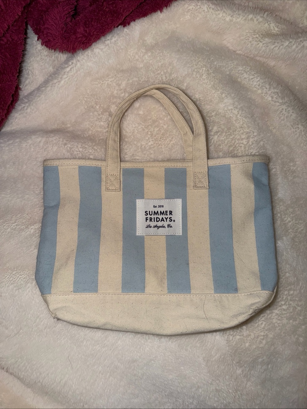 Summer Fridays Blue & Cream Striped Canvas Tote Bag